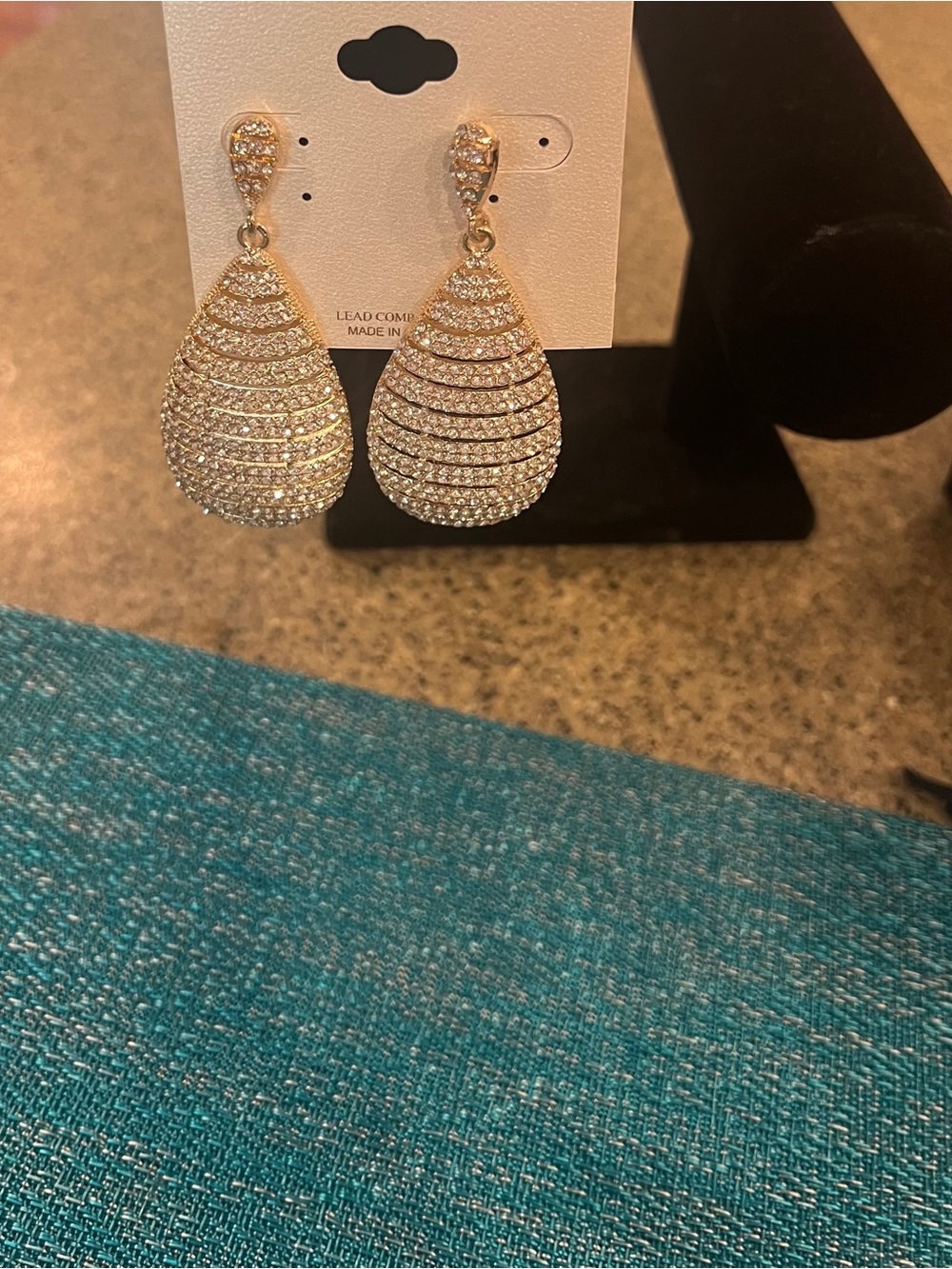 Natasha Couture Gold-Tone Pave Teardrop Dangle Earrings